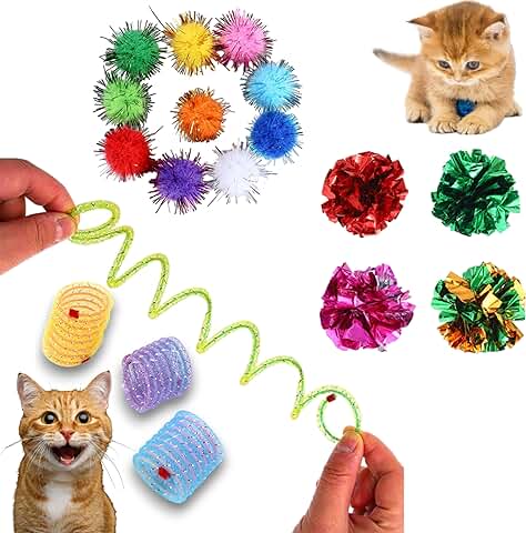 Juguetes para Gatos (18ud):4 MUELLES y 14 Pelotas para Gatos - Gatos Accesorios - Juegos para Gatos - Juguetes para Gatos Bebes y Adultos - Juguetes Interactivos para Gatos - Brinquedos para Gatos  