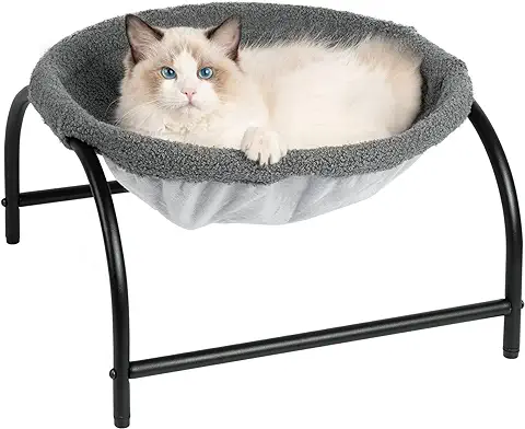 JUNSPOW Cama tipo Hamaca de Invierno para Gatos, Transpirable y de Lavado Completo, cama de pie para Gatos, Fácil Montaje, para Gatos y Perros Pequeños, se Puede usar en Interiores y Exteriores, Color  