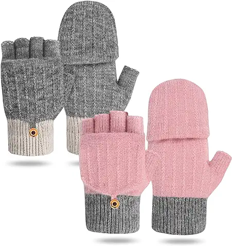 Justay Sowarm Guantes Cálidos De Invierno Guantes Sin Dedos De Punto Para Mujer Manoplas Con Botón Suave Unisex Bueno Para Regalos De Trabajo Deportivo 2 Pares  