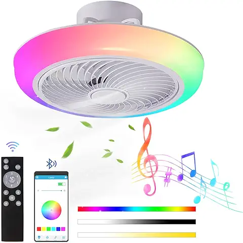 JZCDR Ventilador de Techo con Luz Motor Dc Reversible RGB Lampara Ventiladores de Techo 6 Velocidades LED Plafon Regulable con Mando a Distancia App Altavoces Bluetooth Infantil Dormitorio, Blanco  