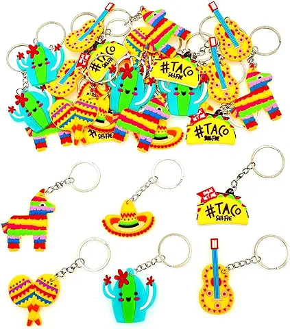 JZK 30x Accesorios Decoracion de Fiesta Mexicana, Llaveros Sombrero taco Cactus Guitarra Maraca Burro, Recuerdos Favores de Fiesta Cinco de Mayo, Gadgets Regalos Fiesta Temática Mexico  