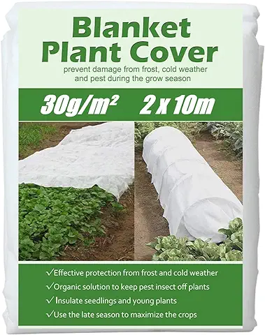 KAHEIGN 2 x 10M Vellón de Protección Contra Heladas para Plantas, 30g/m² Vellón de Jardín Paño Anticongelante para Plantas Tejido Fitosanitario de Invierno, Portada de Pájaros e Insecto  