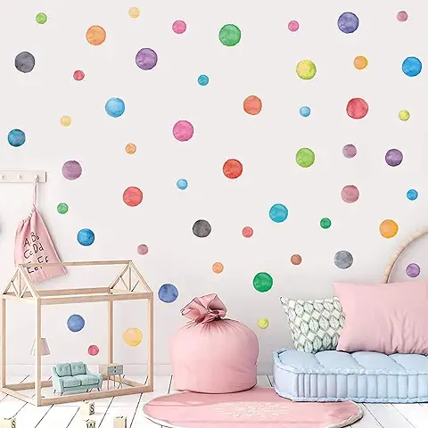 KAIRNE Adhesivos de Pared con Puntos de Colores (51 Piezas),Vinilo de Pared Puntos para Dormitorio,Círculo Pegatina Pared Infantil Habitación Bebé Guardería Decoración de Fiestas  