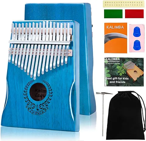 Kalimba 17 Teclas Pulgar Piano - Piano de Dedo Mbira Sanza Instrumento Musical Profesional con Instrucción de Estudio Martillo de Afinación Regalo Para Niños Adultos  