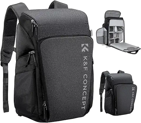 K&F Concept Mochila para Cámara Profesional, Bolsa para Cámara para Fotógrafos, Bolsa para Cámara Impermeable de Gran Capacidad, Gran Estabilidad, Compartimento para Portátil de 16 Pollici, Gris  