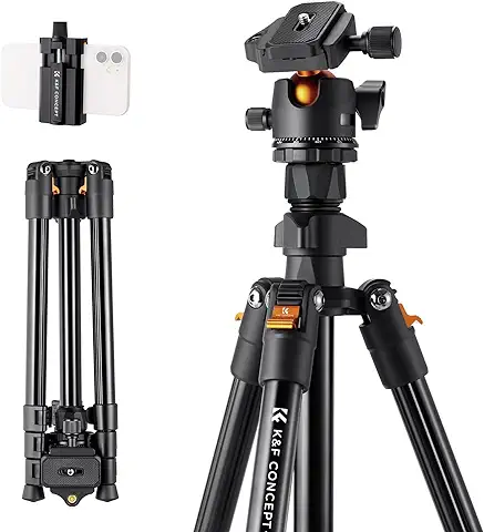 K&F Concept Trípode Cámara Reflex de Viaje Ligero en Aluminio, 163CM, Trípode Compacto con 360° Rótula de Bola y Placa de Liberación para DSLR K234A0 (Solo 1.15kg)  