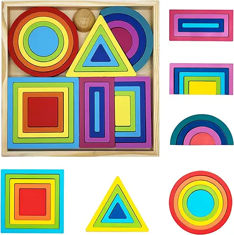 KanCai Juguetes Apilador de Arcoiris de Madera, Juego Montessori Educativos Infantil Bloques Construcción Arco Iris,Puzzle Rompecabezas Geometría para Niños Y Niñas 2 3 4 5 6 Años  