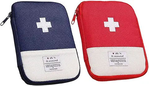 Kanyka - Kit de Primeros Auxilios Portátil (2 Unidades, mini Estuche de Primeros Auxilios, Bolsa de Medicina Portátil, apto para Deporte, Camping, Senderismo, Exterior, azul y Moderno, Azul,, Azul,  