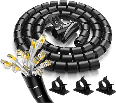 Kapavela - Organizador Recoge Cables de 2,5M y Ø 22mm - Protector Ideal para Esconder y Cubrir Cables de la TV o Escritorio - Incluye Guías para Ordenar y Sujetar los Cables  