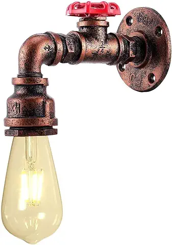 KAWELL Creativo Vintage Lámpara de Pared Tubería de Agua Aplique de Pared Industrial Retro Luz de Pared Hierro E27 60W Max para Restaurante, Cafe, Bar, Cocina, Dormitorio, Color óxido  