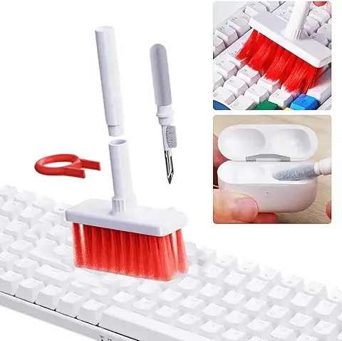 KBNIAN Cepillo para Limpiar Teclado 5 en1 Limpiador de Teclado para Ordenador Multifuncional Cepillo para Teclado de Ordenador con Extractor de Teclas para Quitar Polvo de Teclado y Auriculares  