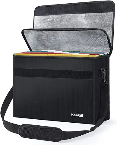 KeeQii Caja de Documentos Ignífuga, 17x12x5 Pulgadas, Bolsa Ignífuga e Impermeable de gran Capacidad, caja de Seguridad Ignífuga de 3 Capas, Laptop, Escritura y Objetos de Valor  