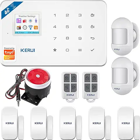 KERUI 2G/4G GSM WIFI Sistema de Alarma Seguridad para Hogar por CALL/SMS/APP, Kits Alarma Antirrobo Inalámbrico DIY con Detector/Sensor de Movimiento Alarma Puerta sin Cuotas para Casa/Tienda/Oficina  