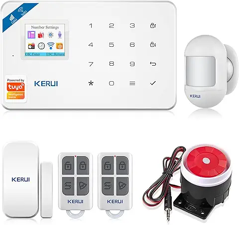 KERUI Alarmas para Casa WIFI GSM W18, Ring Sistema Alarma Hogar Kits Control Remoto SMS/Call/App, Sistemas de Seguridad para el Hogar con Mini Detector/Sensor Movimiento de Alarma Puerta sin Cuotas  