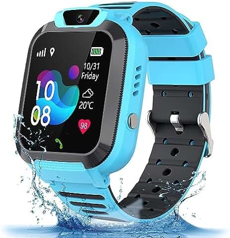 Kesasohe Reloj GPS Niños, Reloj Inteligente Niño con Llamada Bidireccional SOS Cámara Despertador Juego Impermeable IP68 Pantalla Táctil, Reloj Telefono Niños Regalos de Cumpleaños para Niños y Niñas  