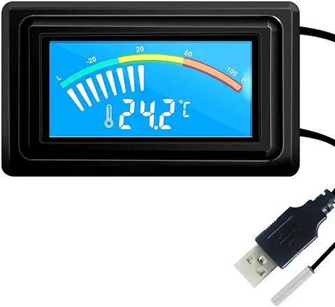 KETOTEK USB Termómetro Digital con Sonda Externa Impermeable DC 5V~25V, Medidor de Temperatura 12V para Acuario Computadora PC Coches Moto Incubadoras Celsius Fahrenheit -50℃~110℃ Pantalla LCD  