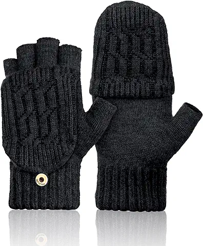 Kiiwah Guantes sin Dedos de Invierno Mitones Mujer Guantes de Dedos Guantes Térmicos Flexibles de Lana de Termicos Guantes Convertibles con Cubierta para Hombres y Mujeres  