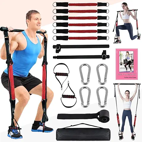 KIKIGOAL Banda de Resistencia de Pilates Ajustable Mejorada y Barra de Tonificación 60IBS-180IBS Gimnasio en Casa, Pilates Portátiles para Entrenamiento Total del Cuerpo, Yoga, Fitness, Estiramiento, Esculpir, tono  