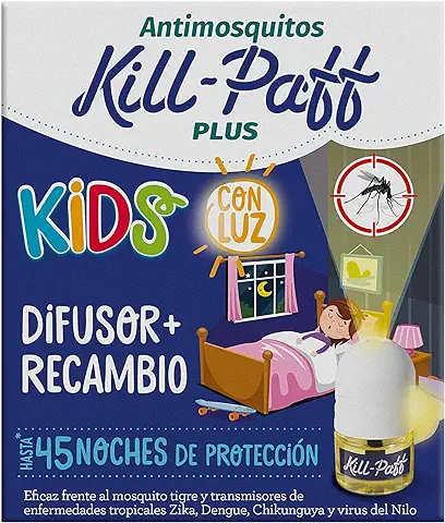 KILL-PAFF KIDS |Insecticida Eléctrico |Antimosquitos |Eficaz Contra Mosquito Tigre y Transmisores de Enfermedades Tropicales |Con Luz |Sin Olor|45 Noches de Protección |Contenido: 1 Dif + 1 Rec  