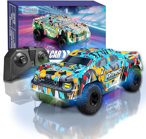 KINSAM Mini Coche RC Teledirigido, Juguetes Niños de 3 Años en Adelante, 1/24, con Batería Recargable/Luces/2 Velocidades 10 y 15km/h, 2.4 GHz, Regalo  