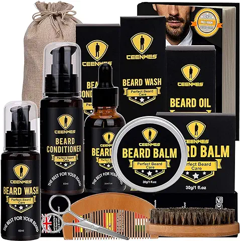 Kit Barba Hombre 10 en 1 Kit Cuidado Barba Hombre Regalos para Hombre Aceite de Barba, Cepillo para Barba, Peine para Barba, Peine para Modelar y Tijeras para Bigote  