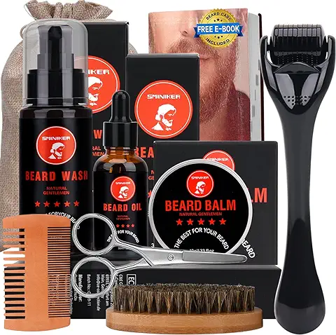 Kit Barba Hombre Aceite para Barba, Cuidado Barba Hombre Bálsamo Para Barba, Lavado Para Barba, Cepillo Para Barba, Peine Para Barba, Tijeras Para Bigote Cuidado de Regalos Para Hombre  