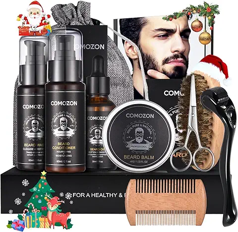 Kit Barba Hombre Cuidado 12 En 1 Con Maquina Afeitar Barba Aceite Barba Cepillo Barba Aceite Para Barba Hombre Champu Barba Peine Barba Balsamo Barba,100% Natural, Regalos Para Hombre  