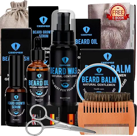 Kit Barba Hombre Kit Cuidado Barba Hombre Regalos para Hombre con Aceite de Barba, Suero de Crecimiento de la Barba, Bálsamo de Barba, Peine de Barba y Kit Cuidado Barba  