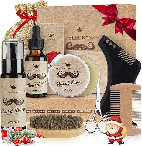 Kit Barba para Hombre, Bledras Kit Cuidado Barba Hombre Completo 9 en 1,con Aceite para Barba,Bálsamo para Barba,Champú,Cepillo para Barba,Peine,Tijeras ecc, Regalo de San Navidad para Hombre  