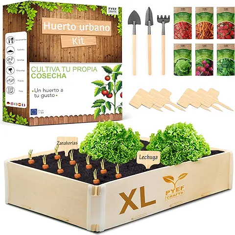 Kit Cultivo XL Huerto Urbano PYEF CRAFTS - Kit Mini Huerto Urbano - Huerto Urbano Terraza & Kit Autocultivo - Mini Huerto en Casa Ecológico con 6 Tipos de Semillas (XL)  