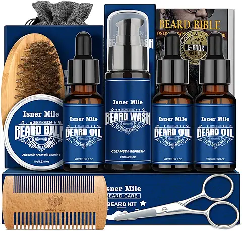 Kit de Barba - Kit de Barba con Aceite para la Barba, Loción para la Barba, Bálsamo para la Barba, Cepillo para la Barba, Peine, Tijeras para la Barba  