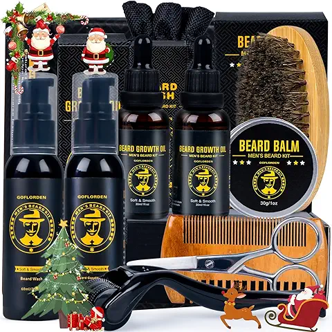 Kit de Barba,Kit Barba Cuidado Para Hombre, kit de Cuidado de Barba para Hombres, kit de Crecimiento de Barba con Rodillo para Barba, 2 Paquetes de Aceite de Crecimiento de Barba, Champú para Barba  