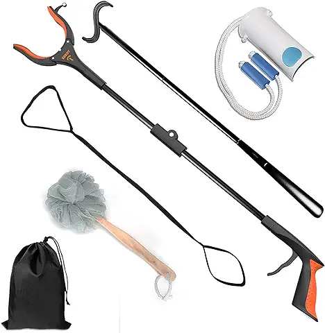 Kit de Cadera 6 en 1, Incluye Pinza Larga, Calzador, Ayuda para Ponerse los Calcetines, Correa Elevadora de Piernas, Esponja de Baño con Palo, Bolsa de Almacenamiento  