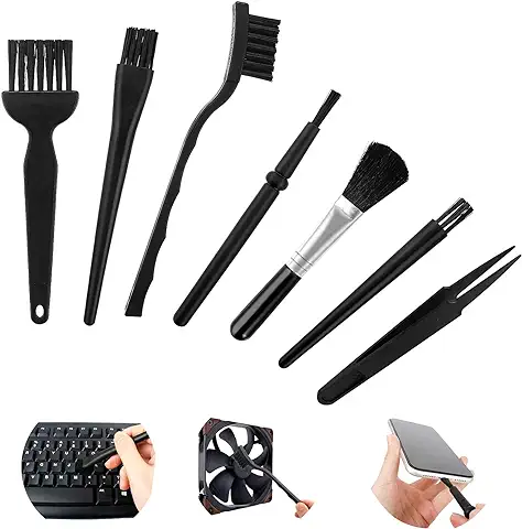 Kit de Cepillo Antiestático, Plástica Brocha Antiestática, Cepillo de Limpieza Antiestático 6 en 1, Brochas de Limpieza para Teclado Ordenador Placa Base(Negro)  