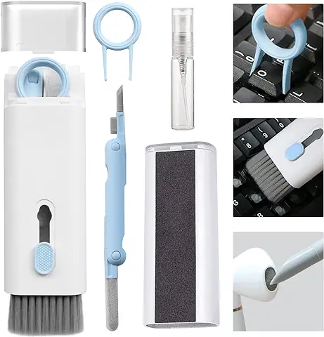 Kit de Cepillo de Limpieza para Teclado 7 en 1 Limpiador Teclado Multifuncional Herramienta Limpieza con Cepillo y Bolígrafo Limpiador para Airpods, Teléfono, Ordenador Portátil, Auriculares (Azul)  