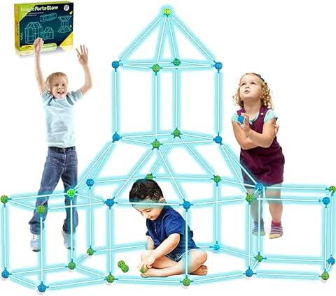 Kit De Construcción para Niños 85 Piezas Que Brillan En La Oscuridad Air Forts Constructor De Regalo Juguetes para De 4 5 6 7 8 9+ Años De Edad Niñas DIY Fort Building Túneles Tienda De 85pcs  