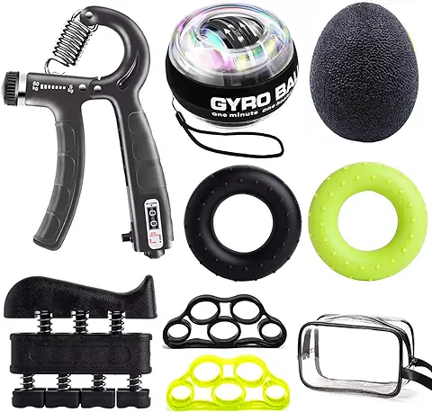 Kit de Entrenamiento de Manos 8 Pack,Entrenador de Dedos,Bola Giroscópica,Bola Antiestrés,Entrenador de Agarre,Estirador de Dedos,Fitness de Manos y Entrenamiento de Fuerza  