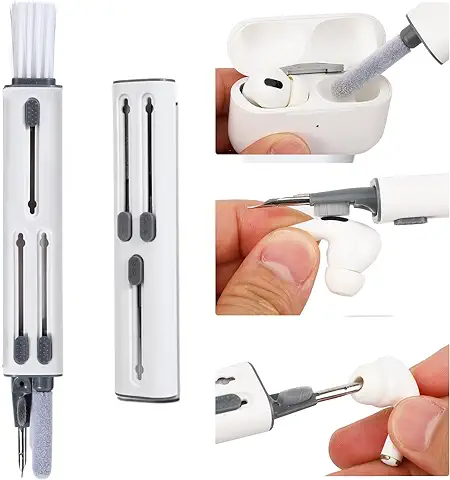 Kit de Limpieza 4 en 1 para Airpods, Kit Limpiador Multifunción Cepillo Suave para Puerto de Carga de Teléfono,Auriculares,Earphones,Auriculares, IPod, Estuche, IPhone, IPad, Portátil (Blanco)  