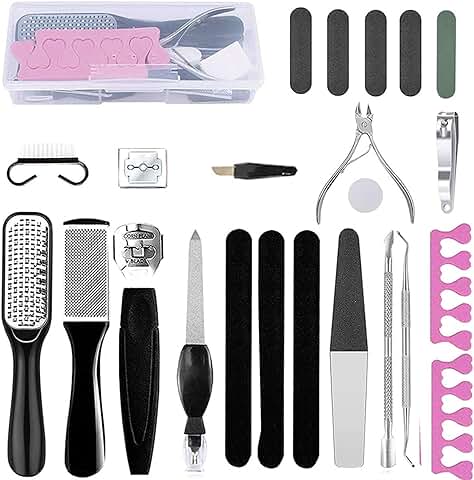 Kit de Pedicura ,Lima de Pies, 23 in 1 Herramientas de Pedicura Profesional,Acero Inoxidable Escofina de Pie Remover la Piel Muerta Para el Cuidado de los Pies en Hogar  