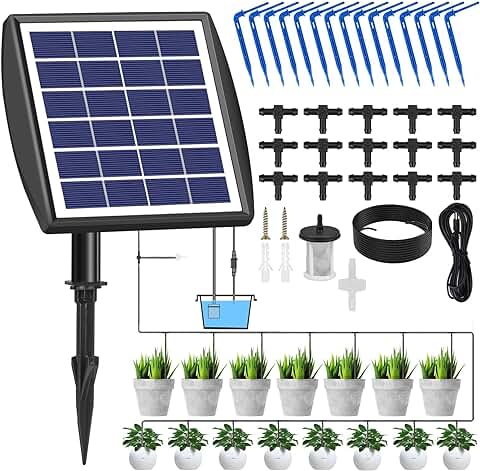 Kit de Riego por Goteo Automático Energía Solar, Sistema de Riego Automático de Jardín con Manguera de 15 M, Adecuado para Jardines al Aire Libre y Plantas en Macetas de Balcón, Verdura  