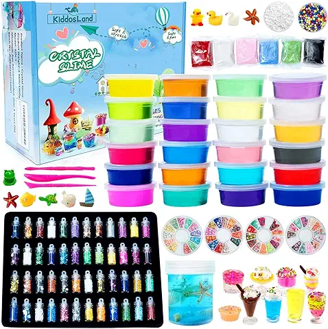 Kit de Slime Esponjoso DIY - 24 Colores de Arcilla Slime con 48 Polvos Brillantes, Herramientas, Accesorios y Arcilla de Secado al Aire - Regalo Ideal para Niñas y Niños.  