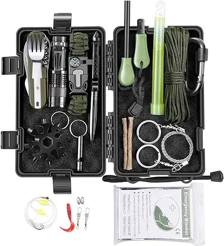 Kit de Supervivencia 15 en 1, Multifuncional Bolsa de Supervivencia de Emergencia para Viajar Caminar Acampar al Aire  