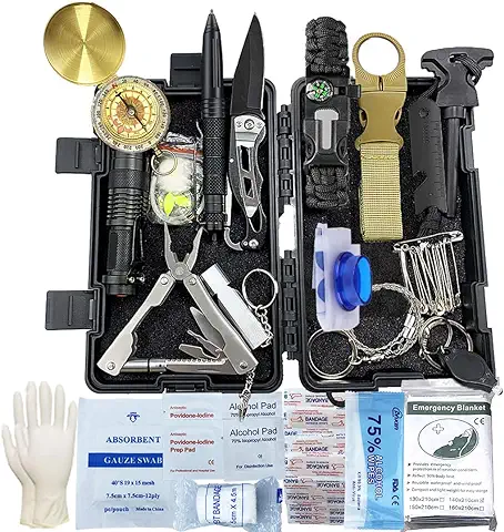 Kit de Supervivencia, 24 en 1 Multifuncional Equipo de Botiquín Primeros Auxilios Profecional, Regalos Ideales de Navidad y Cumpleaños para Hombres para Viajar Caminar Acampar  