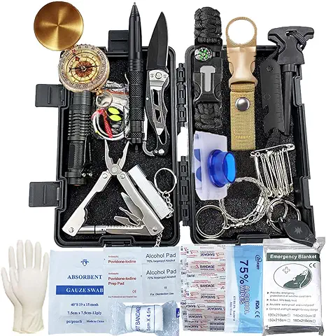 Kit de Supervivencia, 63 en 1 Multifuncional Equipo de Botiquín Primeros Auxilios, Regalos Ideales de Navidad y Cumpleaños para Hombres Supervivencia de Emergencia para Viajar Caminar Acampar  