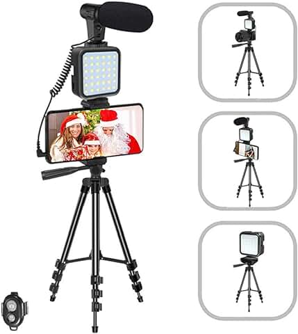 Kit de vlog para Teléfono con Mini luz LED de Video, Micrófono Cardioide y Trípode Ajustable con Brillo para Transmisión en Vivo y Grabación de Videos  