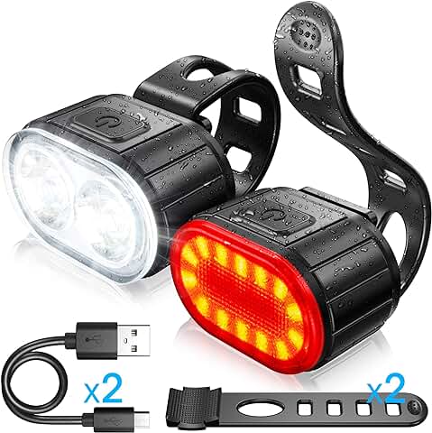 Kit Luces Delantera y Trasera para Bicicleta de LED Bicicleta, Recargable USB, Disponible para Hombres y Mujeres Niños, Combinación de Luces de Bicicleta de Montaña a Prueba de Agua  