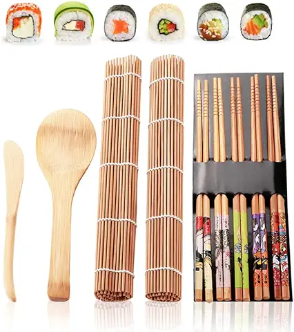 Kit para Hacer Sushi, Bamboo Sushi Making Kit con Palillos, Cucharas y Esterillas de Bambú Natural de, Family Office Party Hecho en casa Sushi Gadget para Amantes de la Comida  