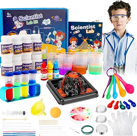 Kits de Ciencia, Kits de Ciencia 70+ Experimentos, para Niños 4-12 Años, Kit de Ciencias Juego de Química, Volcán, Gusanos Brillantes Proyectos Científicos Juguetes, para Niños y Niñas  