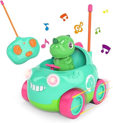 Kizeefun Coche de Control Remoto, Juguete de Dinosaurio a Partir de 2 Años, Luces y Música, Cumpleaños y Navidad para Bebés, Niños Pequeños, Niñas y Niños de 2 3 4 5 Años  