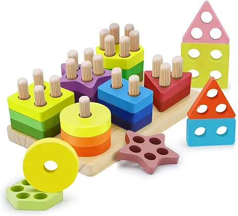 Kizmyee Montessori Juguetes a Partir de 1, 2, 3 Años, 25 Piezas de Juguetes de Madera, Bloques de Construcción Digitales, Clasificación de Formas, Clasificación de Dados  